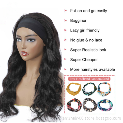 2021 New Human Hair Headband Body Wave Wig Cheap Brazilian Remy Human Hair Non Lace Machine Made Wigs For Black Women In Stock